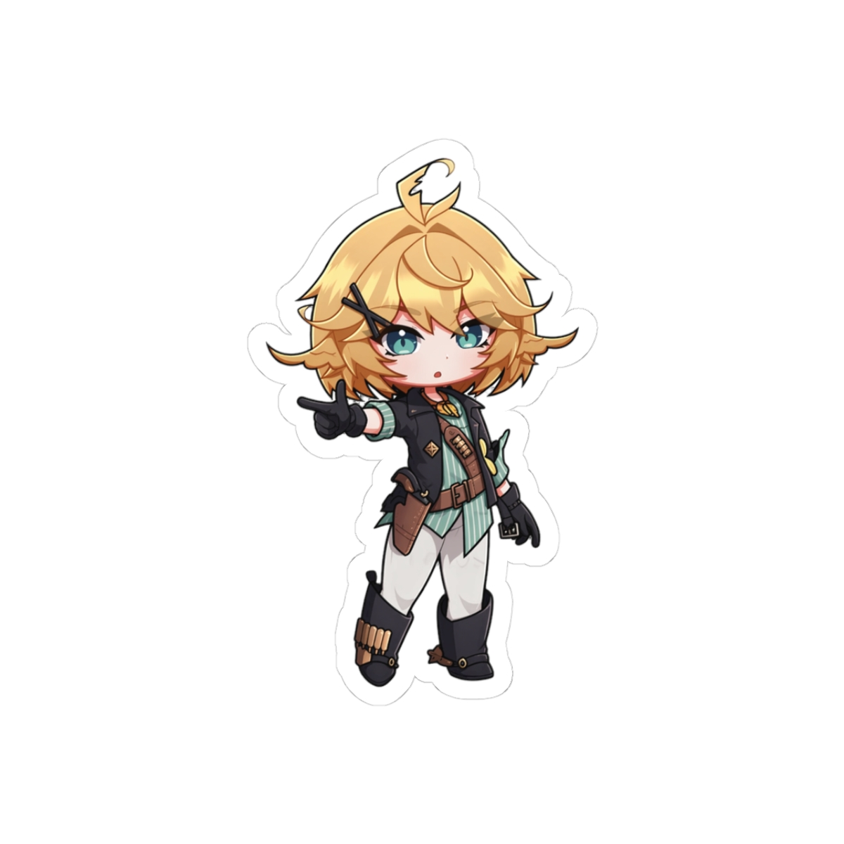 Kawaii Chibi Anime Blonde Hero Pointing Vinyl Sticker